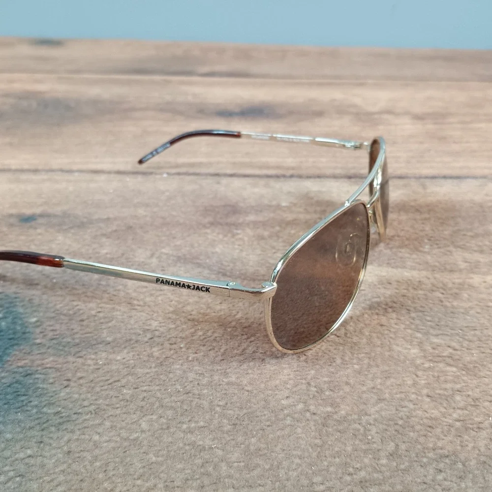 Panama Jack Gold Aviator Sunglasses Brown Tinted Lenses Unisex Classic Pilot